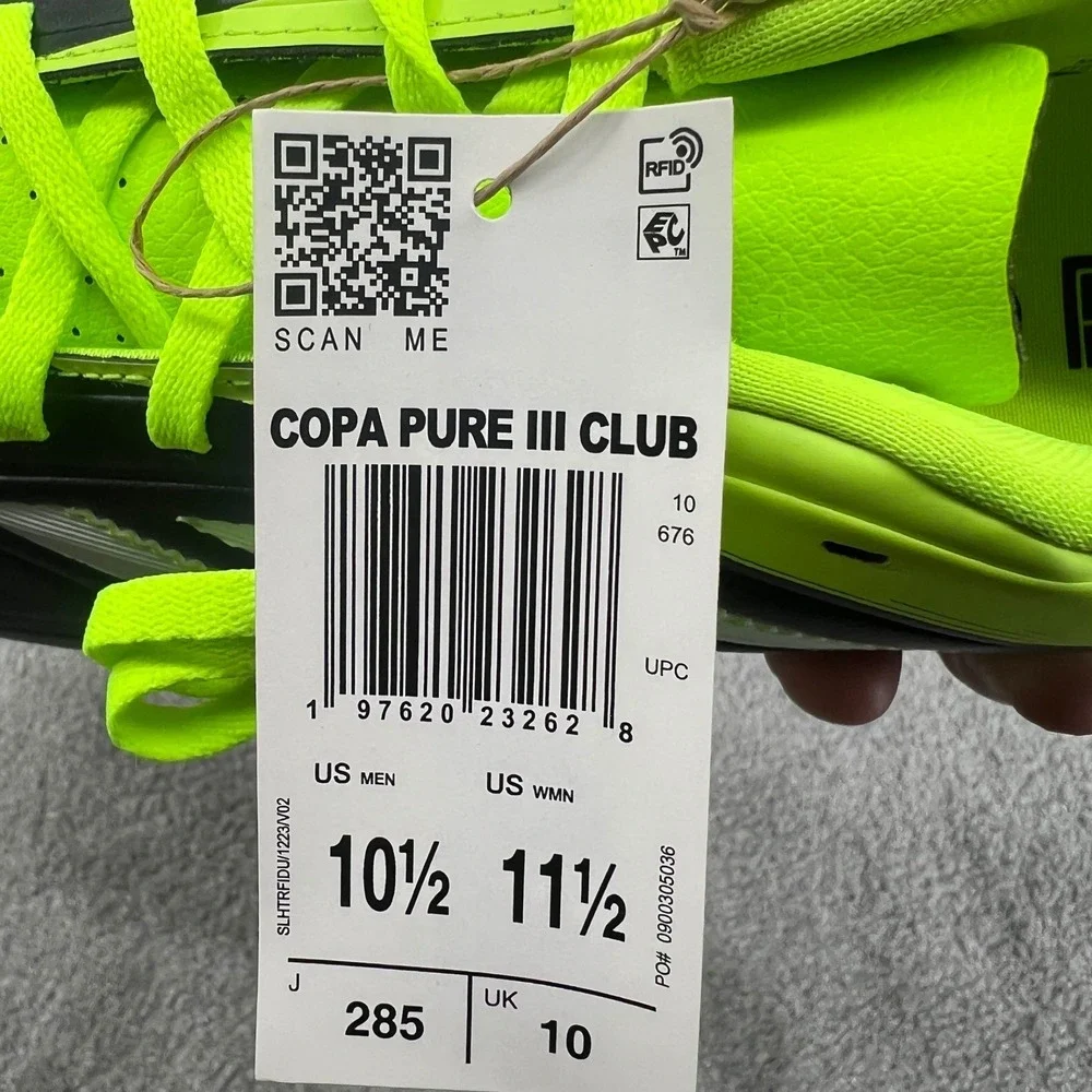 Adidas Copa Pure III Club Soccer FG/MG Cleats Black‎ Solar Yellow IE7495 10.5